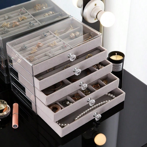 Tier velvet jewelry box - velvet,