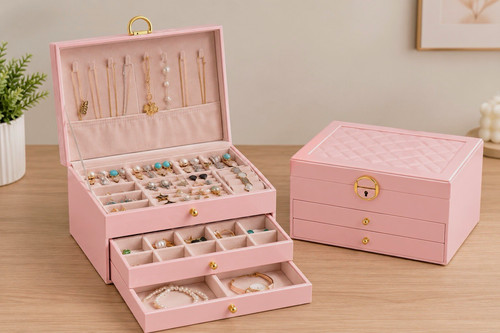 Large pink jewellery box - large,