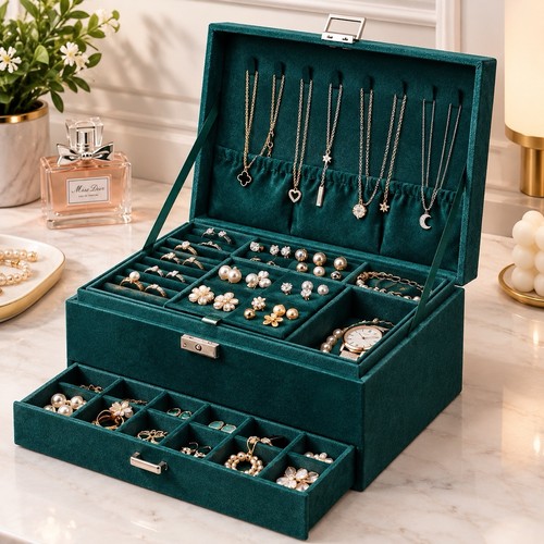 Large velvet jewellery box - large,