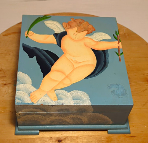 Blue wood angel jewellery - jewellery, box