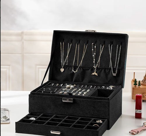Black faux leather jewellery - black,